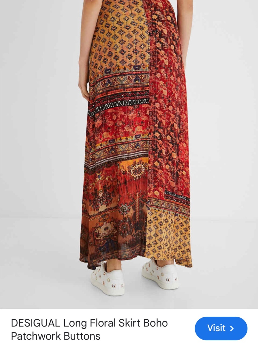 Desigual Red and Tan Patchwork Floral Maxi Skirt